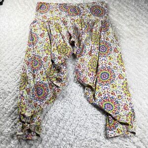 Boho Harem Pants Womens L Bohemian Mandala Smocked Hippie Clowncore Gypsy